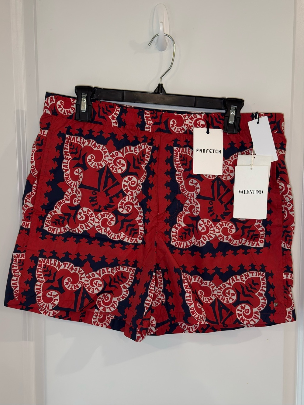 Valentino Garavani Bandana Red Blue Print Logo Swim Trunks Shorts